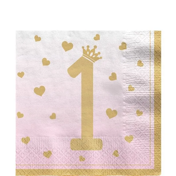16 tovaglioli 1° compleanno rosa