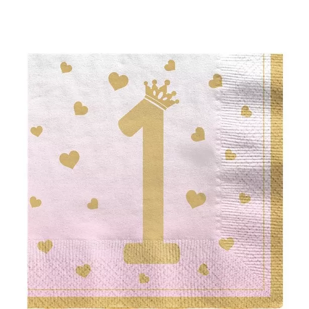 16 tovaglioli 1° compleanno rosa