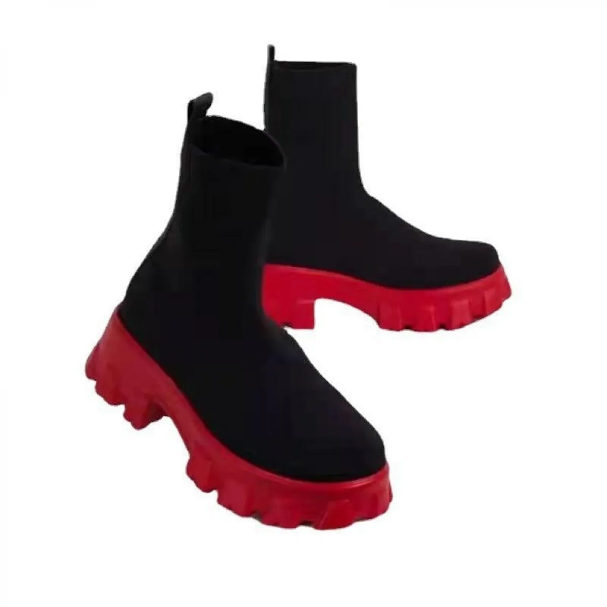 2022 Autunno Inverno Nuovo Paio di Calzini E Calzettoni Scarpe Da Donna Con La Suola Spessa Casual Netto Rosso Lavorato A Maglia