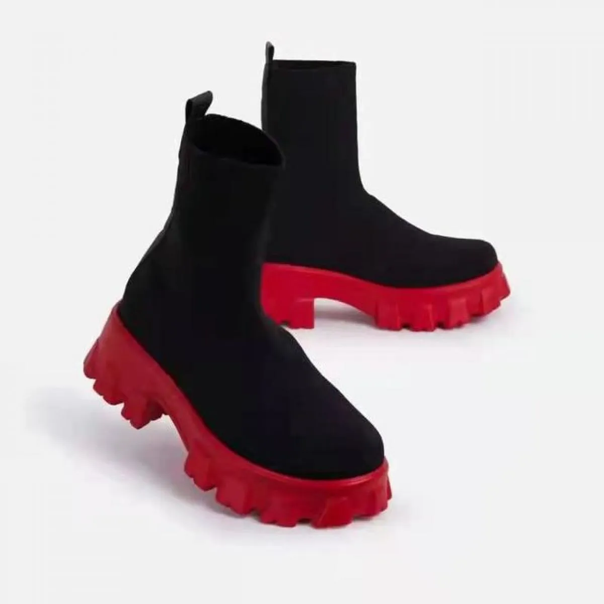 2022 Autunno Inverno Nuovo Paio di Calzini E Calzettoni Scarpe Da Donna Con La Suola Spessa Casual Netto Rosso Lavorato A Maglia