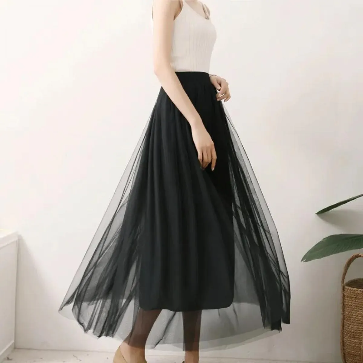2022 Autunno Inverno Vintage Pannello Esterno di Tulle Delle Donne Elastico A Vita Alta Maglia Gonne Lunghe Gonna Tutu A Pieghe