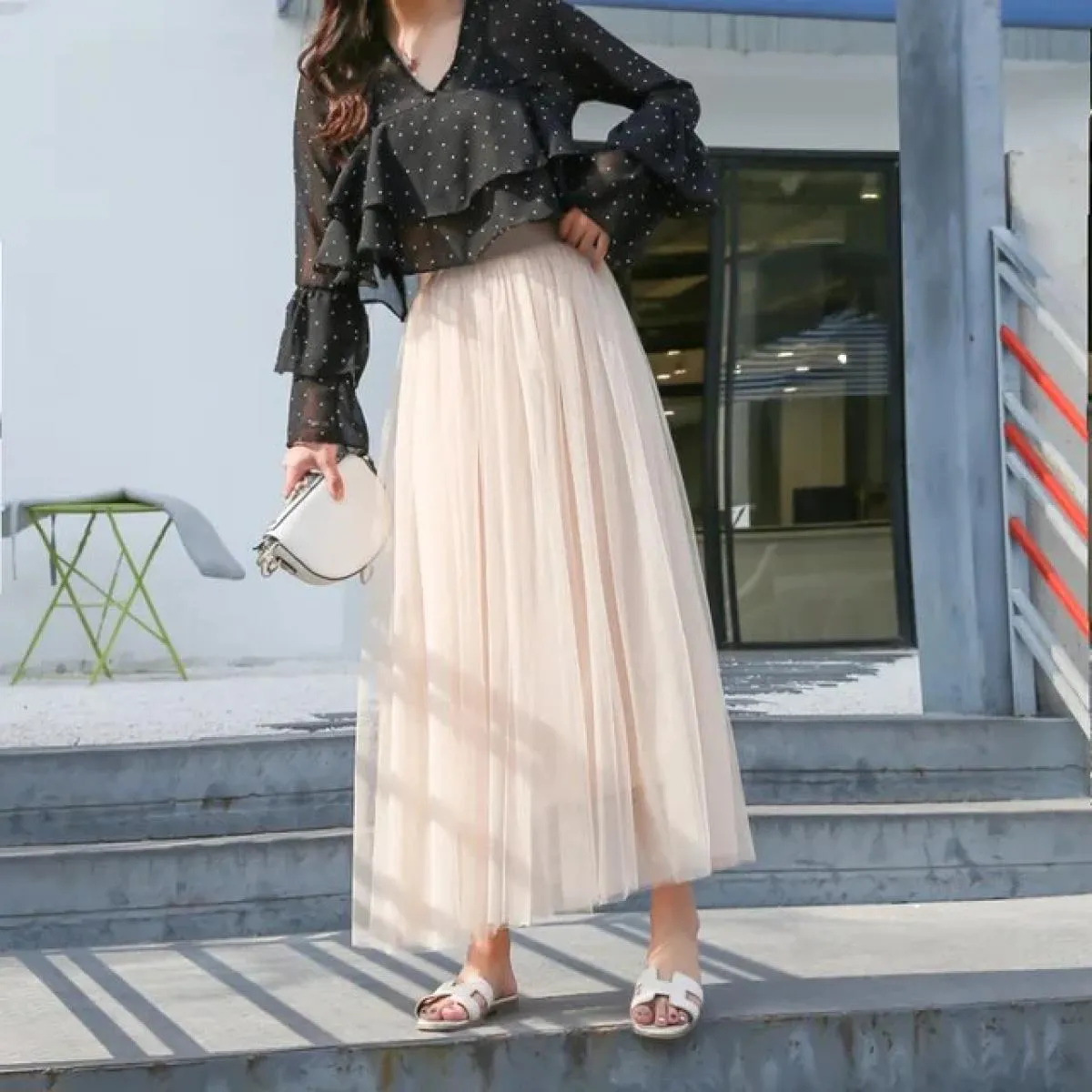2022 Autunno Inverno Vintage Pannello Esterno di Tulle Delle Donne Elastico A Vita Alta Maglia Gonne Lunghe Gonna Tutu A Pieghe