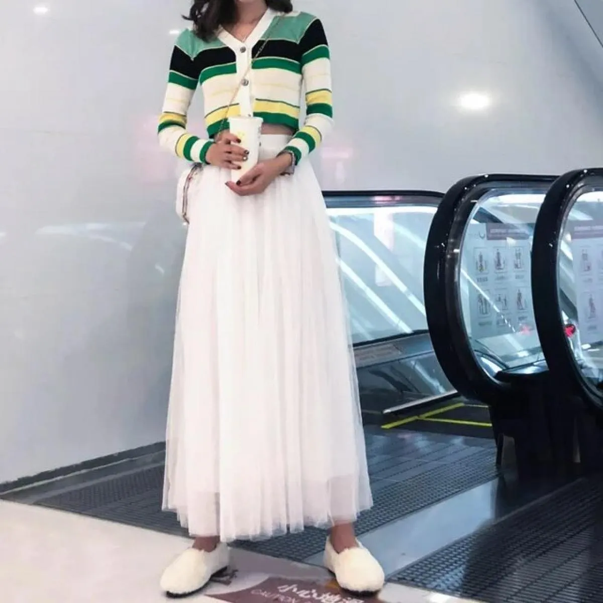 2022 Autunno Inverno Vintage Pannello Esterno di Tulle Delle Donne Elastico A Vita Alta Maglia Gonne Lunghe Gonna Tutu A Pieghe