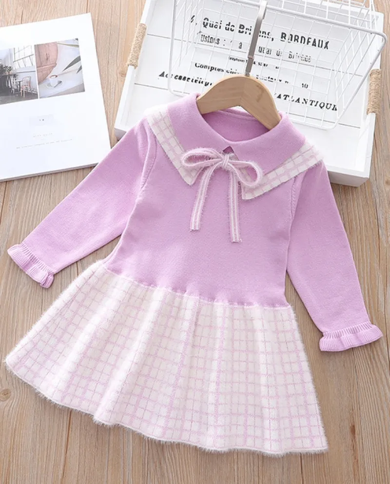 Abiti da ragazza Abito a pieghe scozzese a maniche lunghe Autunno Inverno 1 8