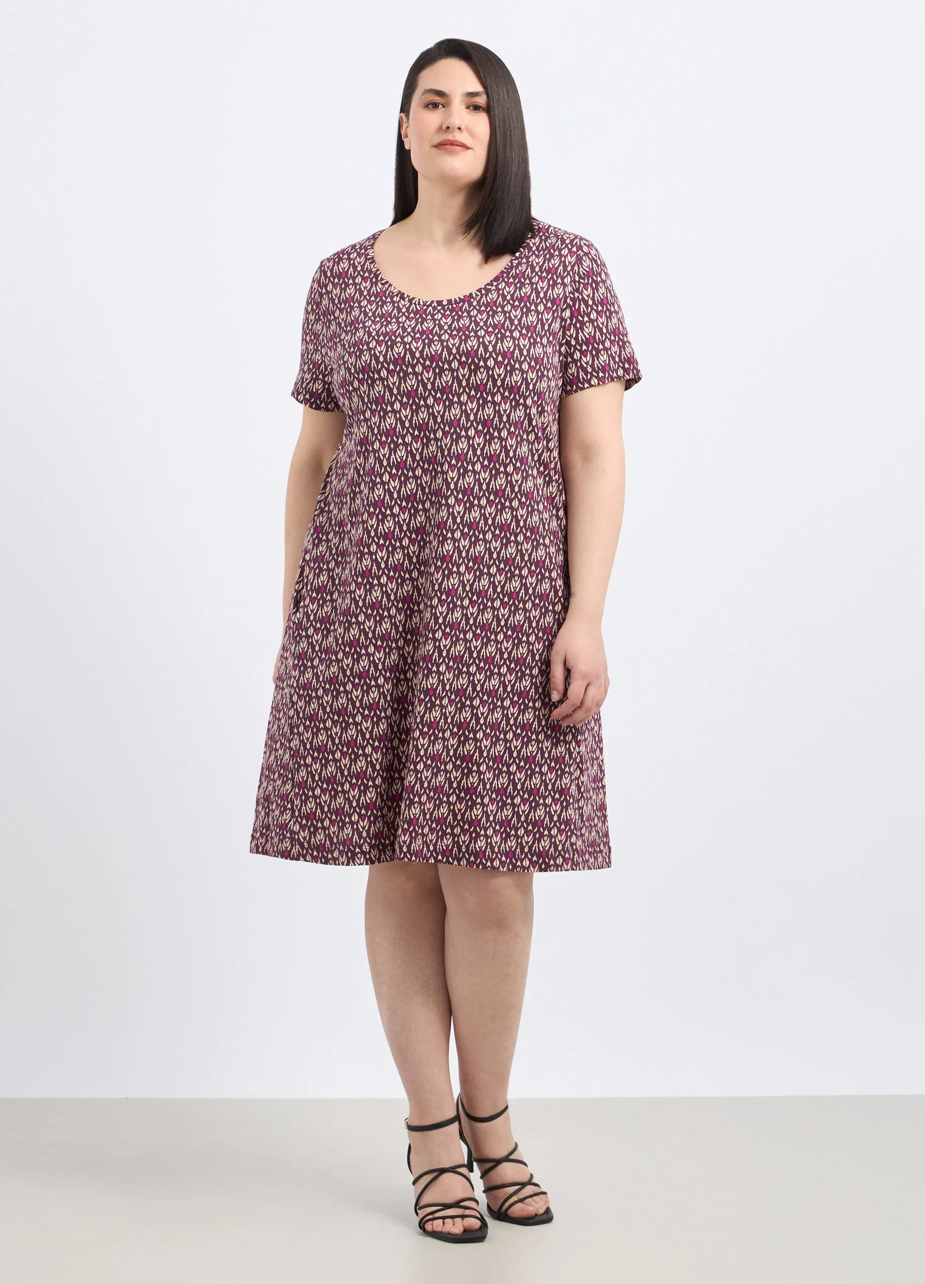 Abito corto svasato in puro cotone donna curvy