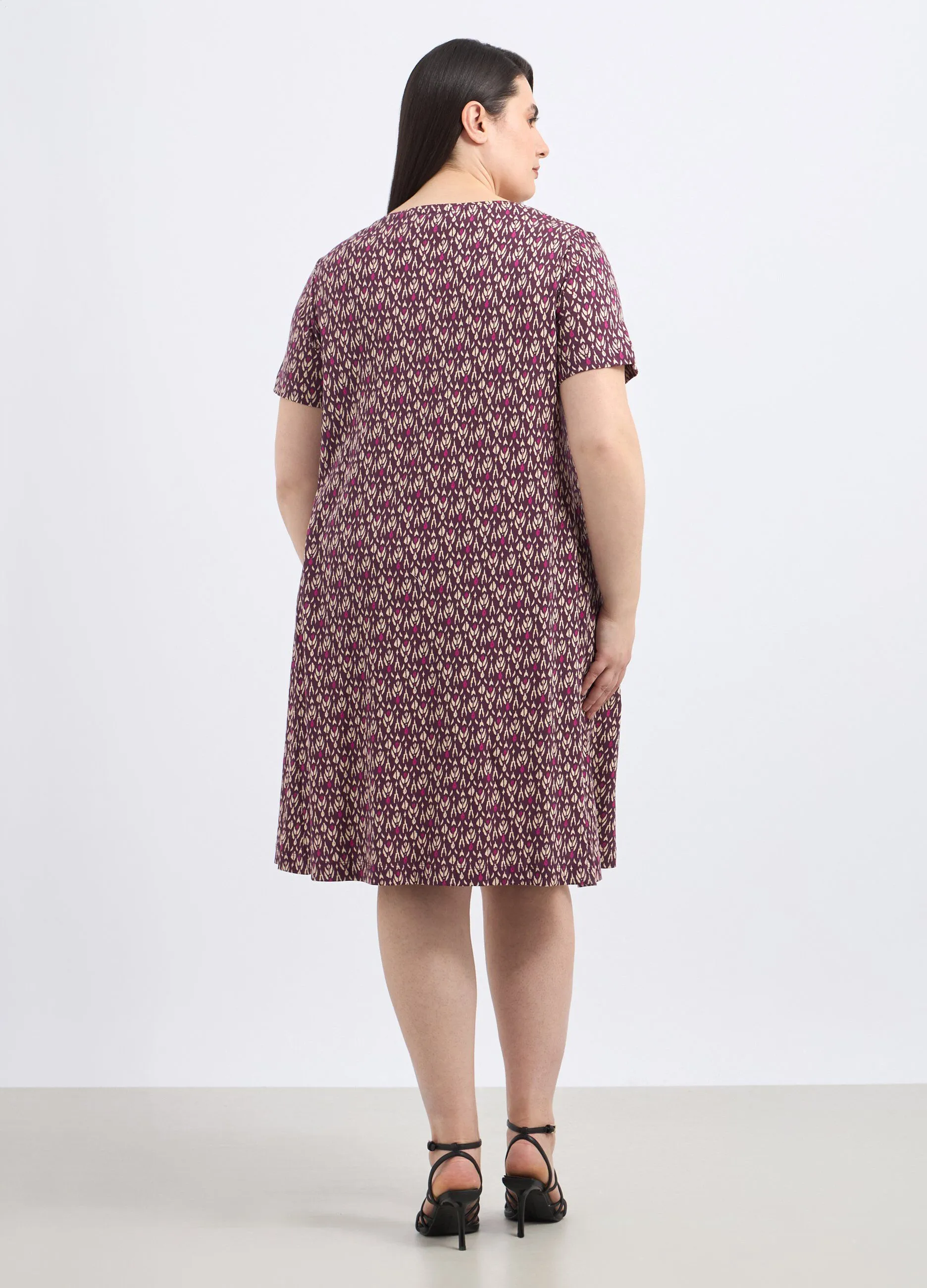 Abito corto svasato in puro cotone donna curvy