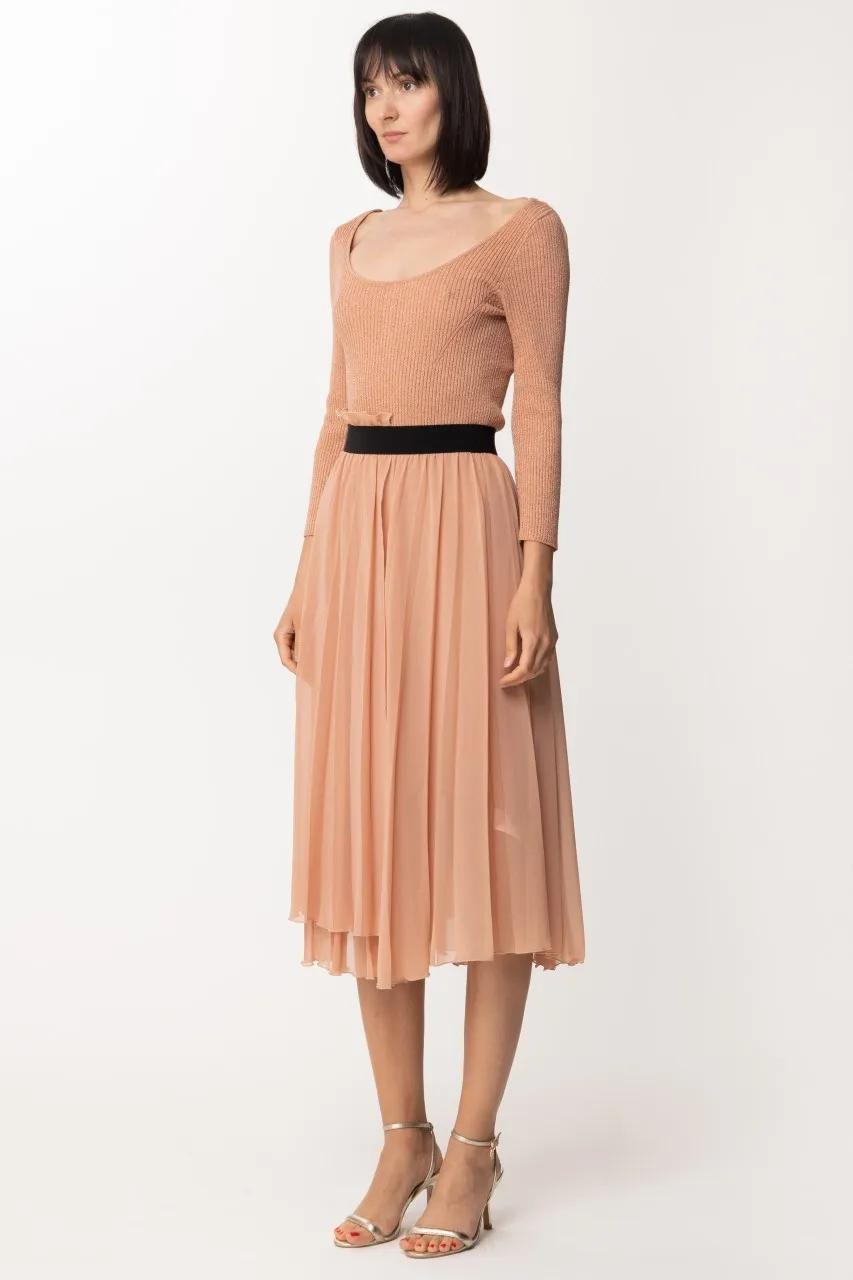 Abito in maglia con gonna plissè Light henna lurex