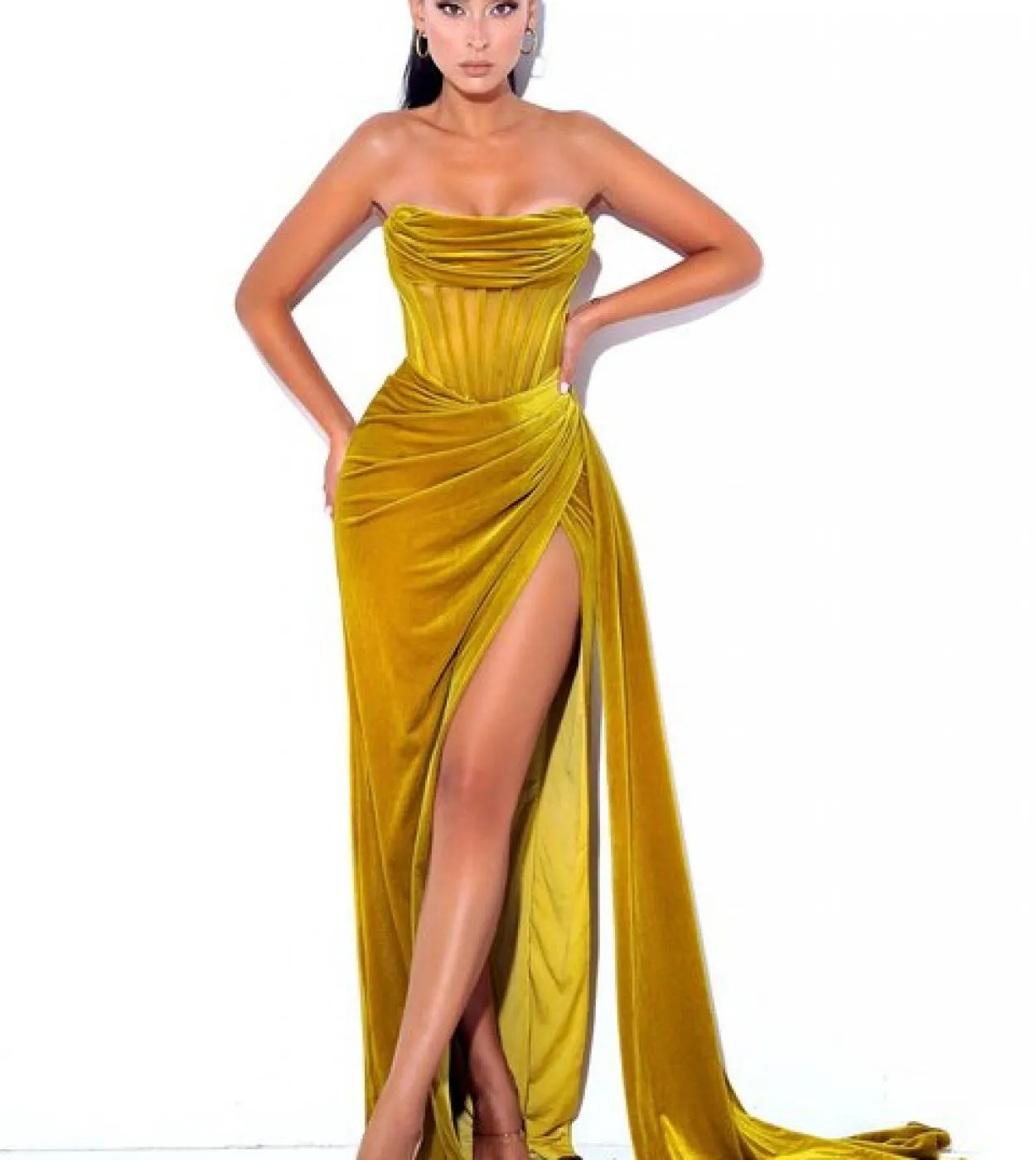 Abito lungo in velluto con spalle scoperte Lady Vintage Elegante Celebrity Fashion Slim Split Evening Party Dress Formal Party D