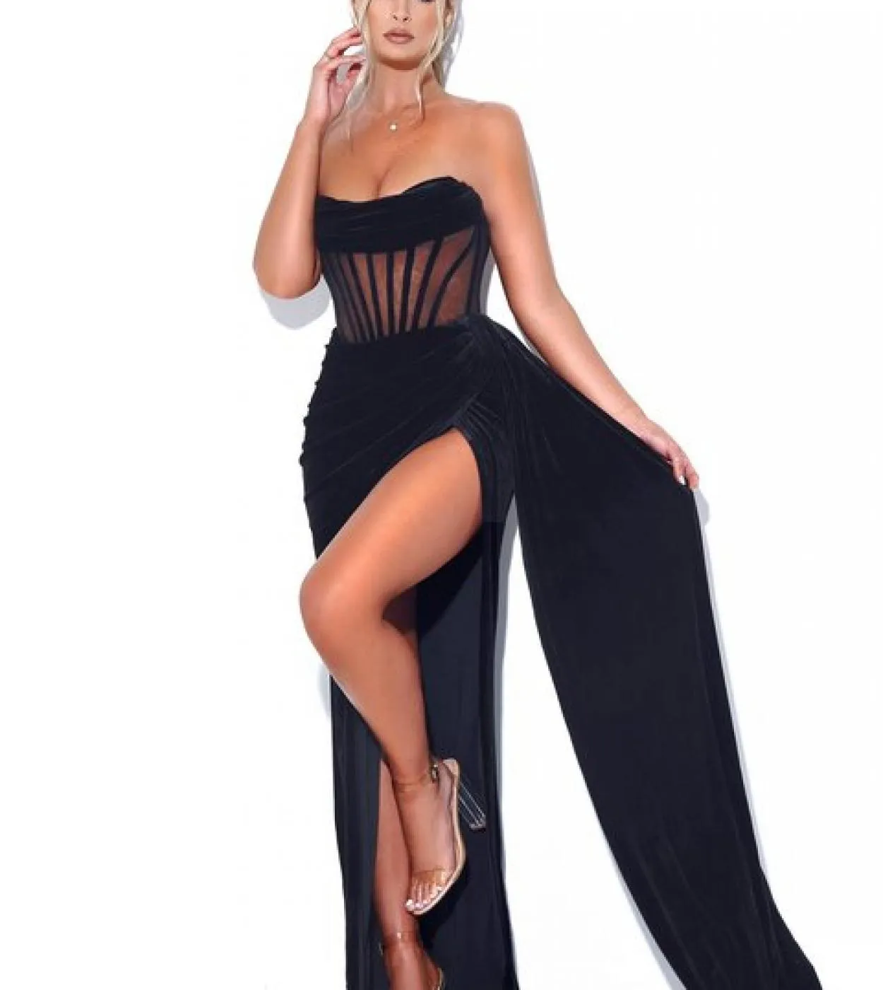 Abito lungo in velluto con spalle scoperte Lady Vintage Elegante Celebrity Fashion Slim Split Evening Party Dress Formal Party D