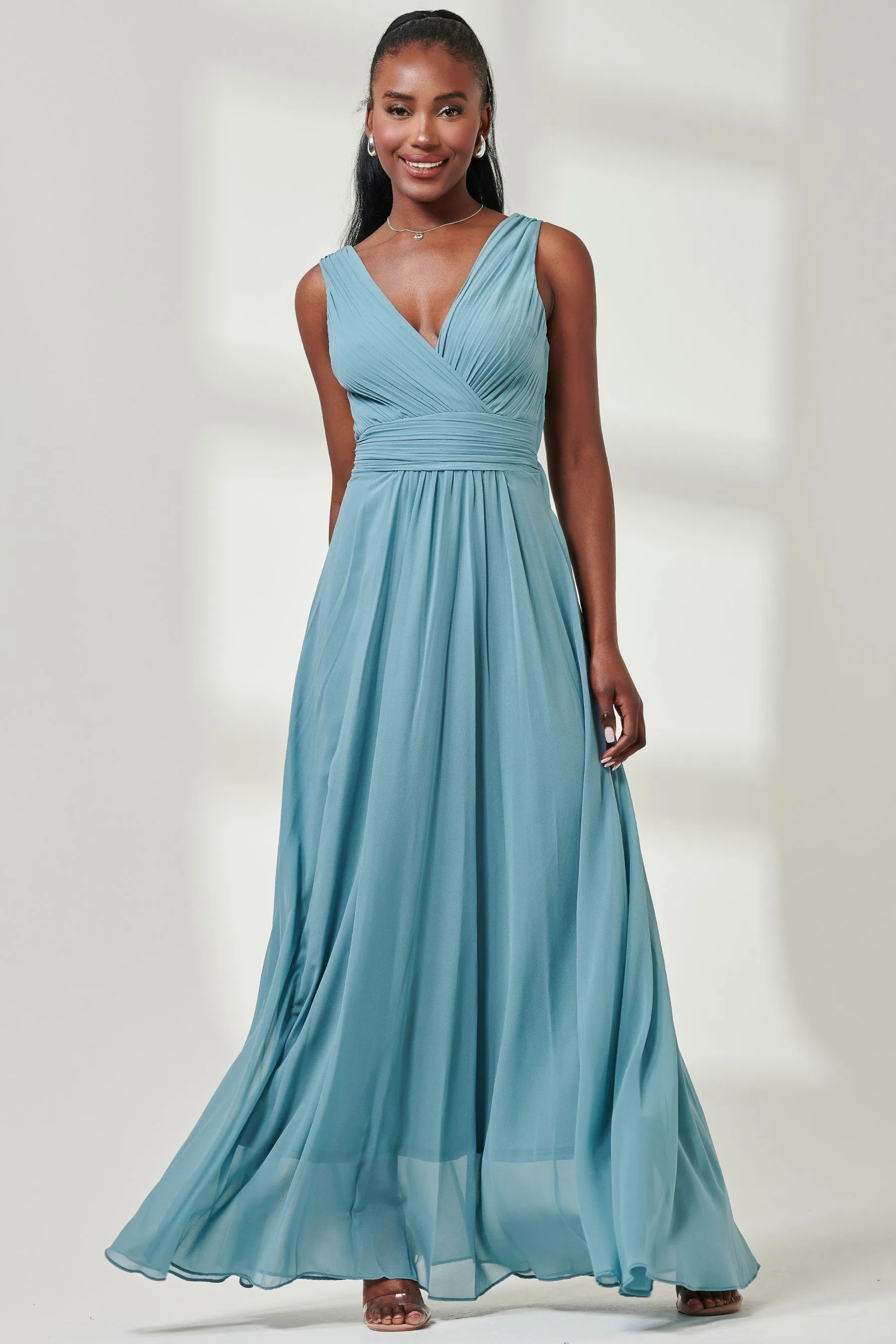 Abito maxi in chiffon con corpino Jolie Moi A pieghe