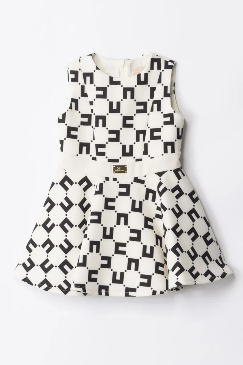 Abito stampa logo con gonna a ruota BUTTER/BLACK