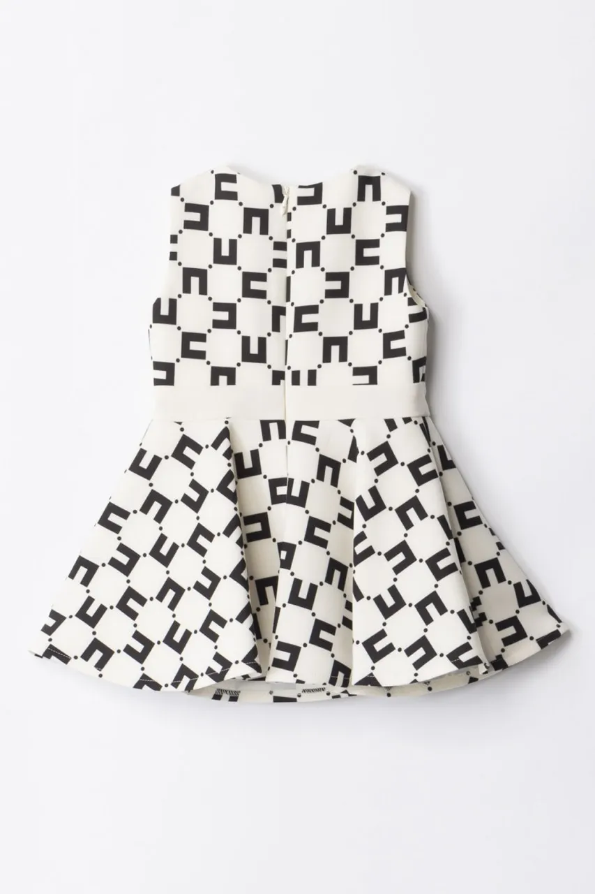 Abito stampa logo con gonna a ruota BUTTER/BLACK