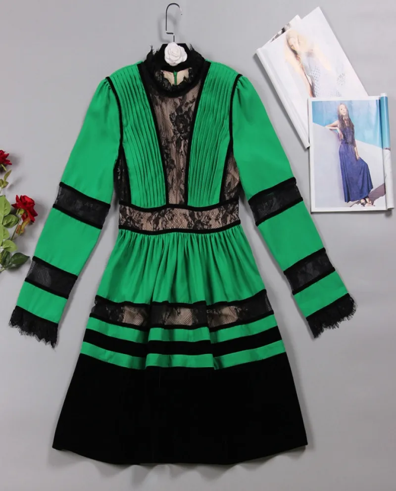 Abito tubino pieghettato in pizzo di velluto tinta unita moda donna
