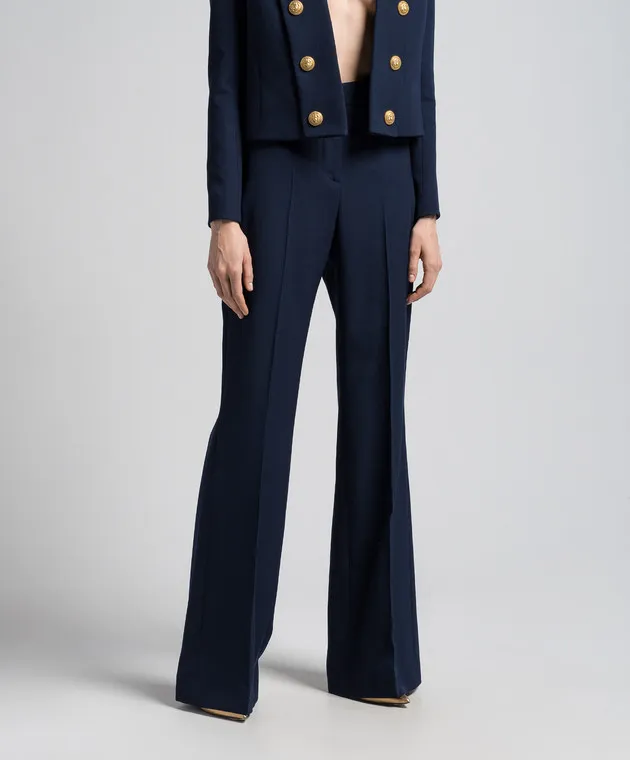 Balmain Pantaloni a zampa di lana blu BF1PO105WC09