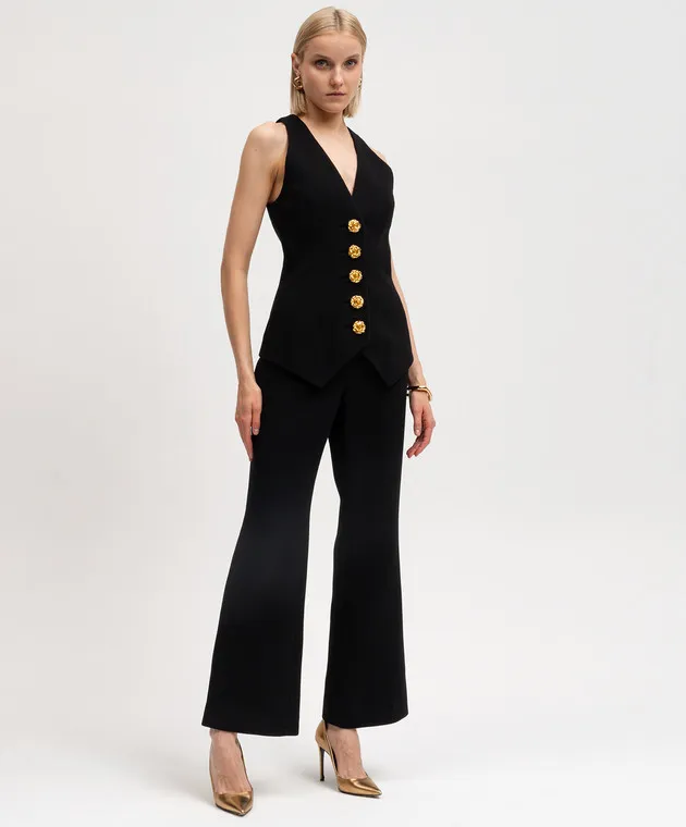 Balmain Pantaloni a zampa di lana nera CF0PP250WB86