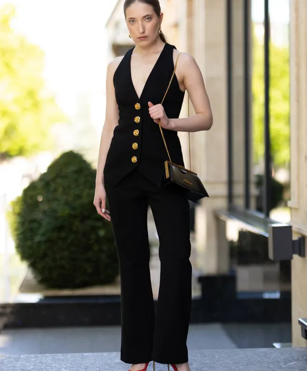 Balmain Pantaloni a zampa di lana nera CF0PP250WB86