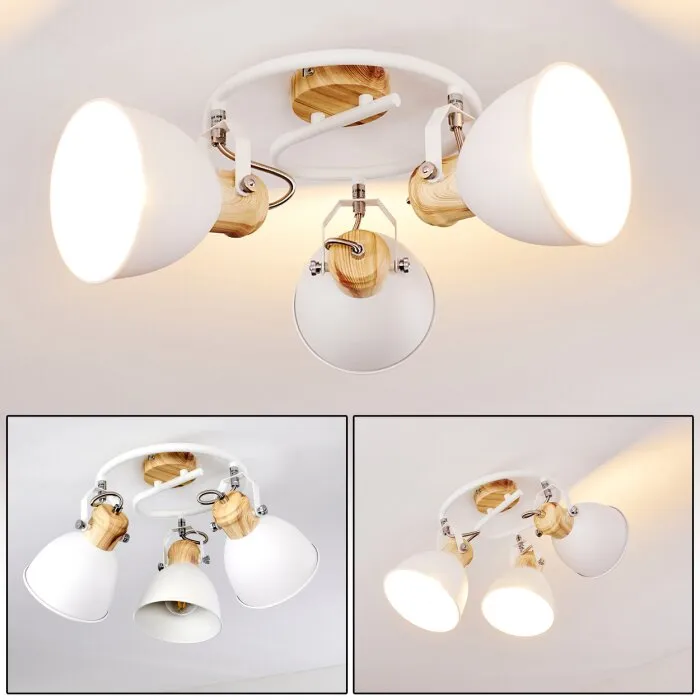 Banjul Plafoniera Legno chiaro, Bianco, 3-Luci