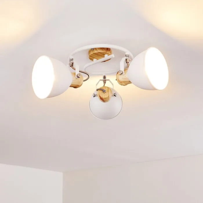 Banjul Plafoniera Legno chiaro, Bianco, 3-Luci