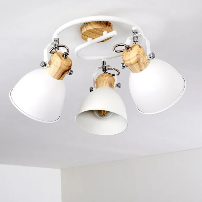 Banjul Plafoniera Legno chiaro, Bianco, 3-Luci