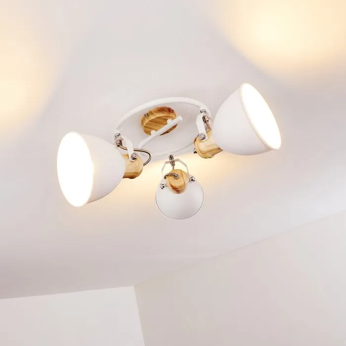 Banjul Plafoniera Legno chiaro, Bianco, 3-Luci