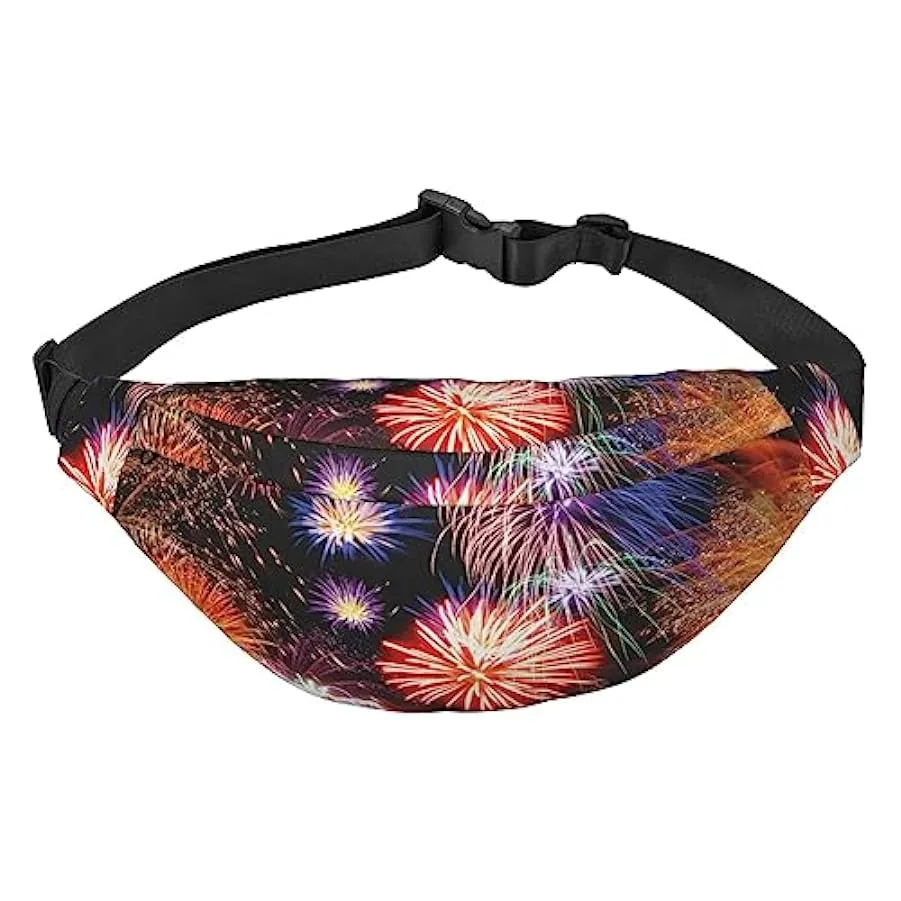 Bellissimo marsupio con stampa di fuochi d’artificio, per uomo e donna, borsa a tracolla per viaggi, Nero , Taglia unica 1346468