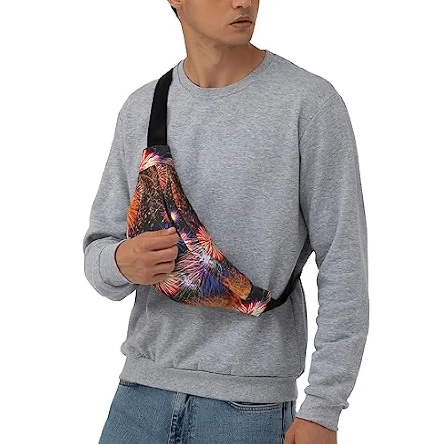 Bellissimo marsupio con stampa di fuochi d’artificio, per uomo e donna, borsa a tracolla per viaggi, Nero , Taglia unica 1346468