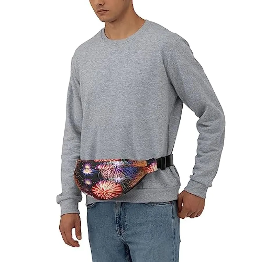 Bellissimo marsupio con stampa di fuochi d’artificio, per uomo e donna, borsa a tracolla per viaggi, Nero , Taglia unica 1346468