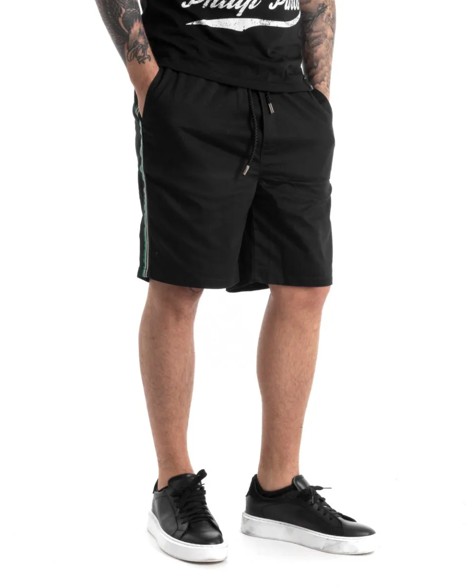 Bermuda Pantaloncino Uomo Corto Tuta Nero Righe Laterali GIOSAL-PC1809A