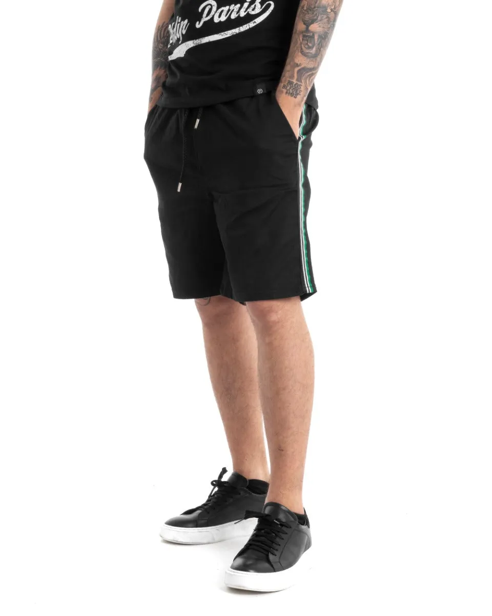 Bermuda Pantaloncino Uomo Corto Tuta Nero Righe Laterali GIOSAL-PC1809A