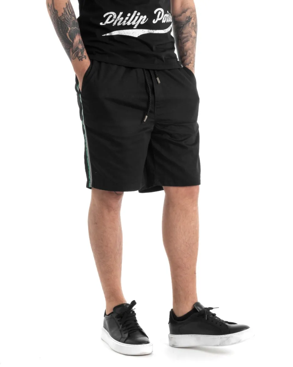 Bermuda Pantaloncino Uomo Corto Tuta Nero Righe Laterali GIOSAL-PC1809A