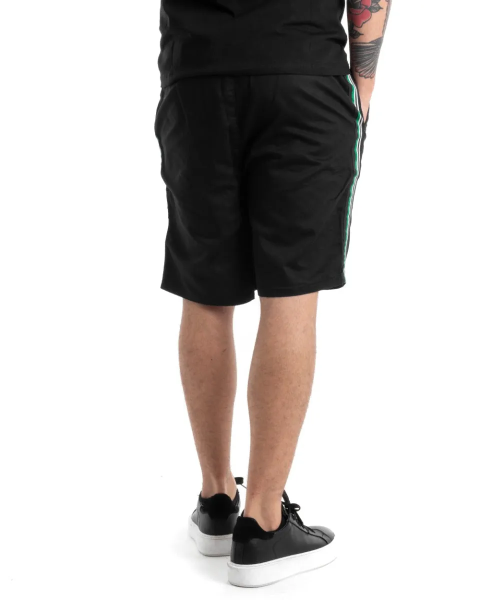 Bermuda Pantaloncino Uomo Corto Tuta Nero Righe Laterali GIOSAL-PC1809A