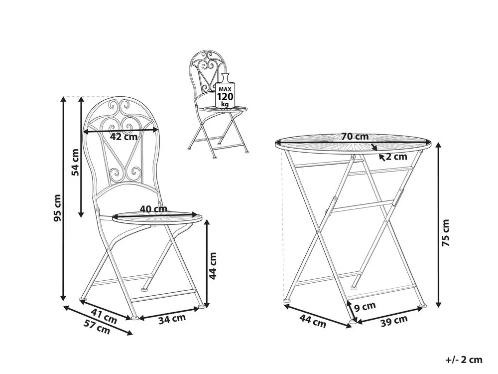Bistro Set Folding TRENTO Metal Light Green