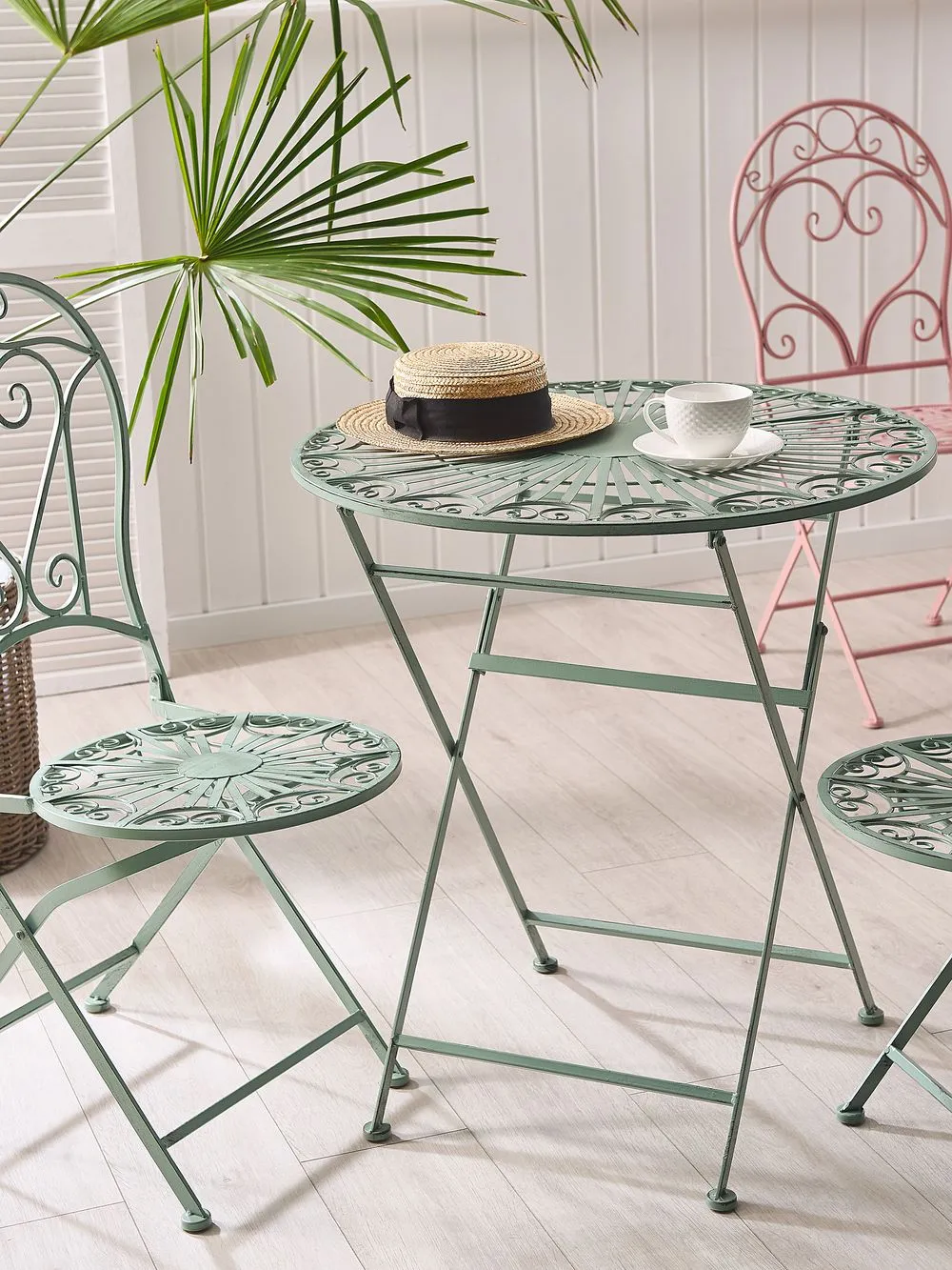 Bistro Set Folding TRENTO Metal Light Green
