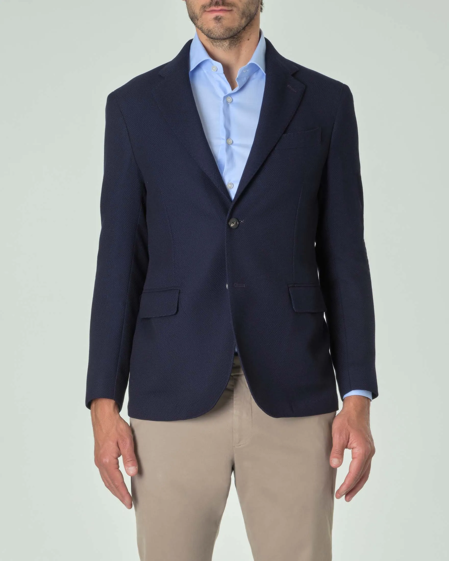 Blazer blu in tessuto stretch micro armatura