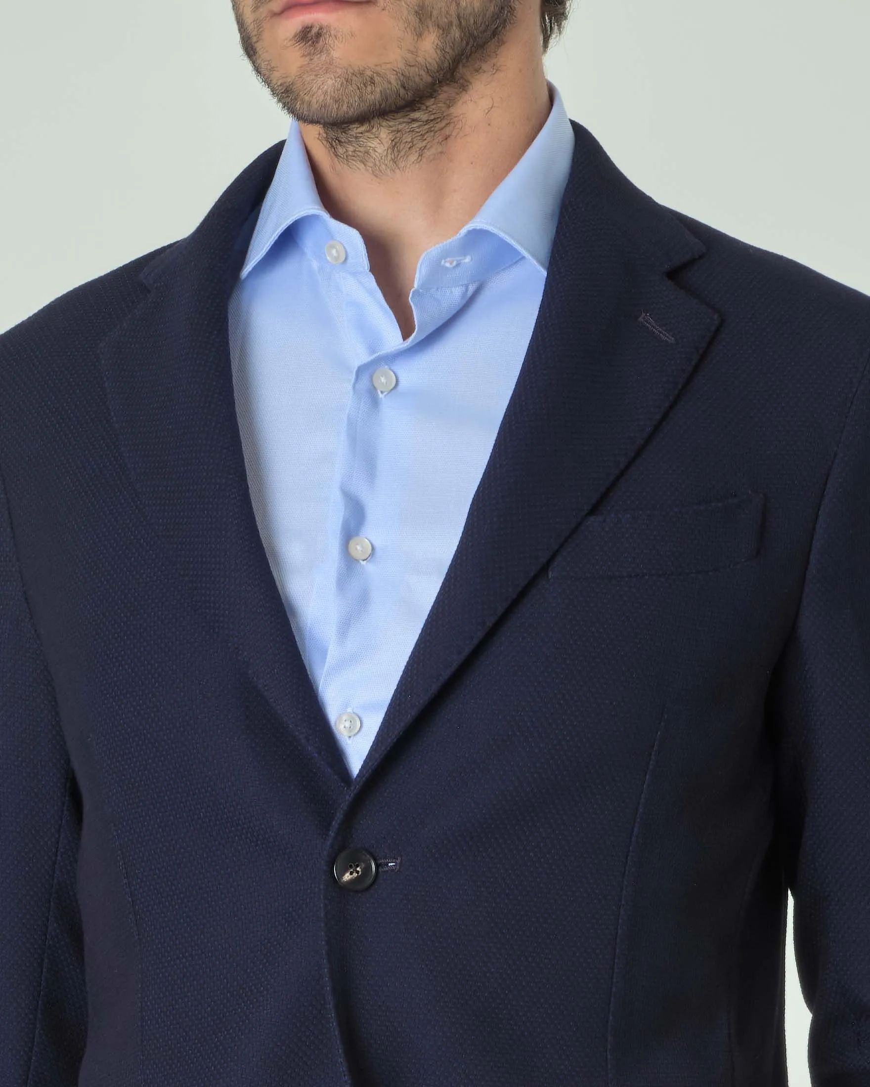 Blazer blu in tessuto stretch micro armatura