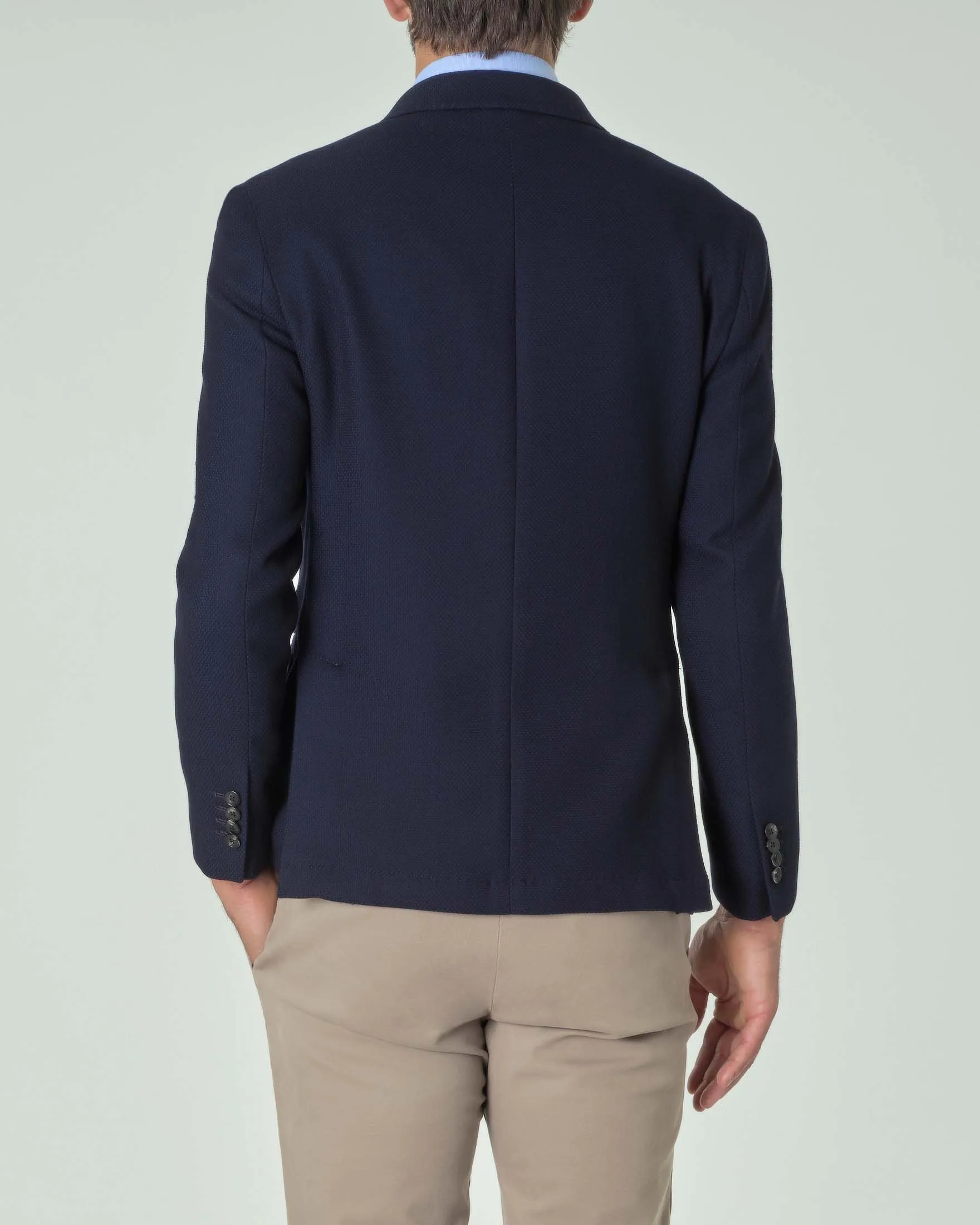 Blazer blu in tessuto stretch micro armatura