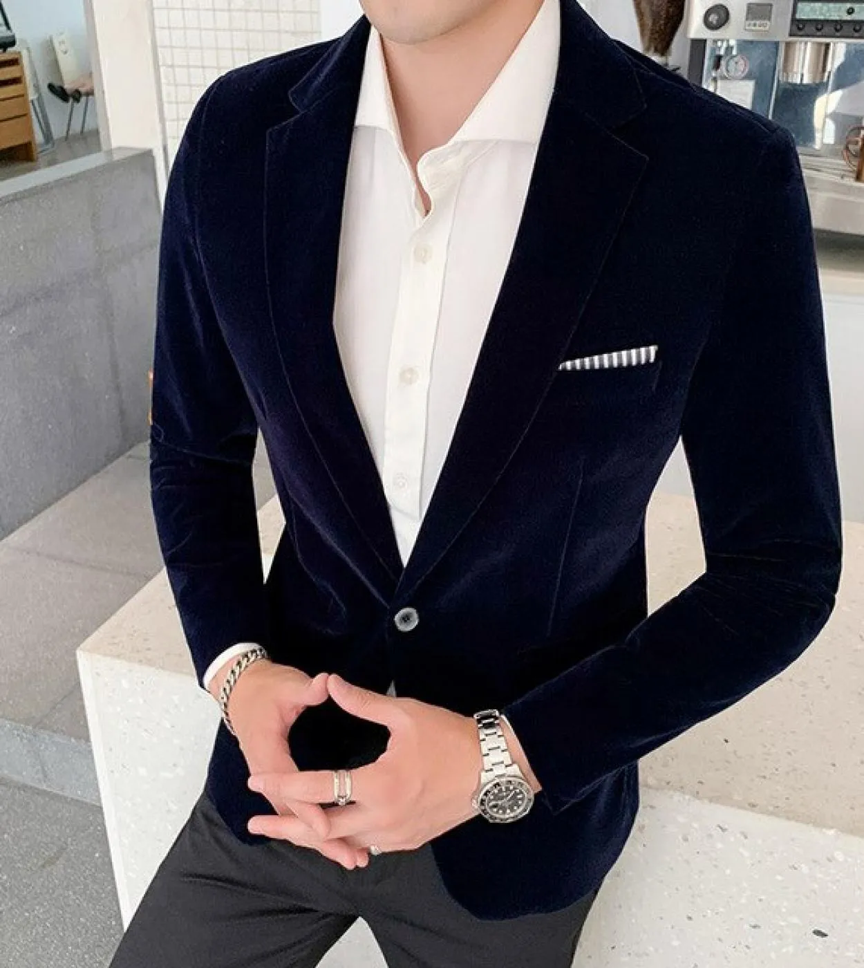 Blazer in velluto autunnale Giacca da abito slim fit di alta qualità Moda uomo Social Business Club Dress Abito da sera formale