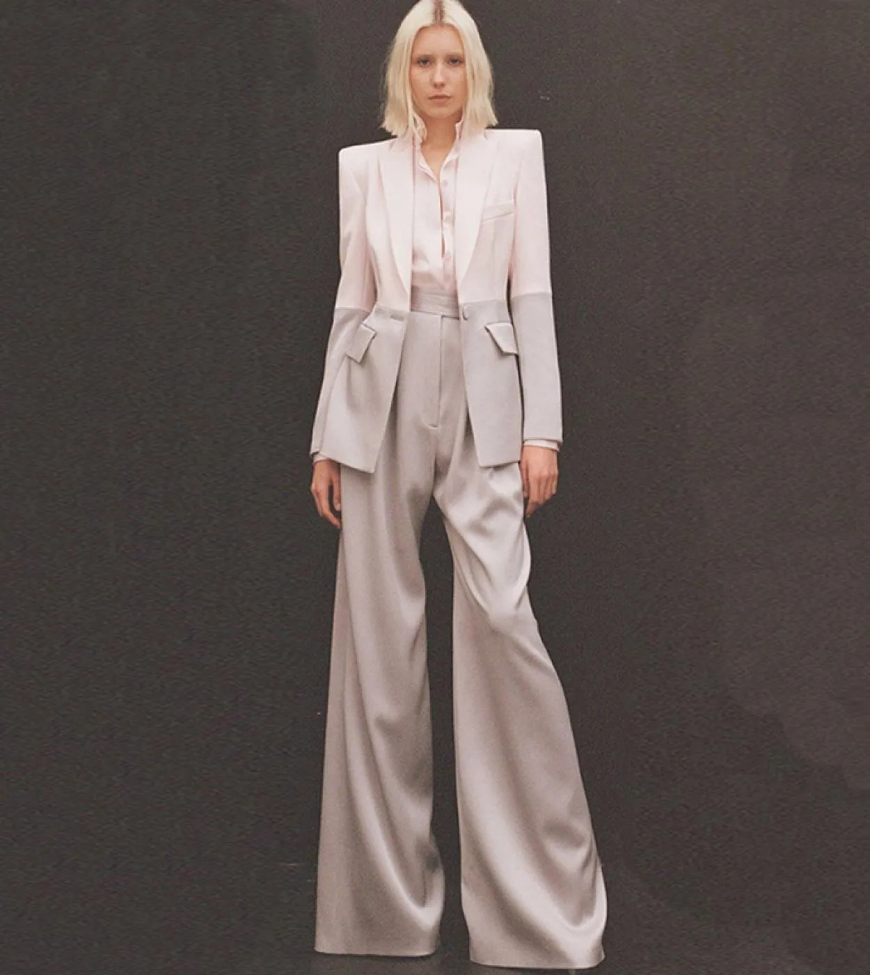 Blazer Tailleur pantalone Completi a due pezzi Donna Pantaloni a zampa con un bottone con cuciture rosa e grigie Set di pantalon