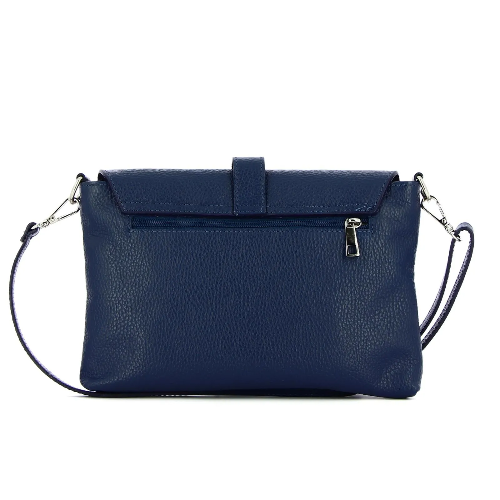 Borsa blu in pelle con tracolla e zip posteriore