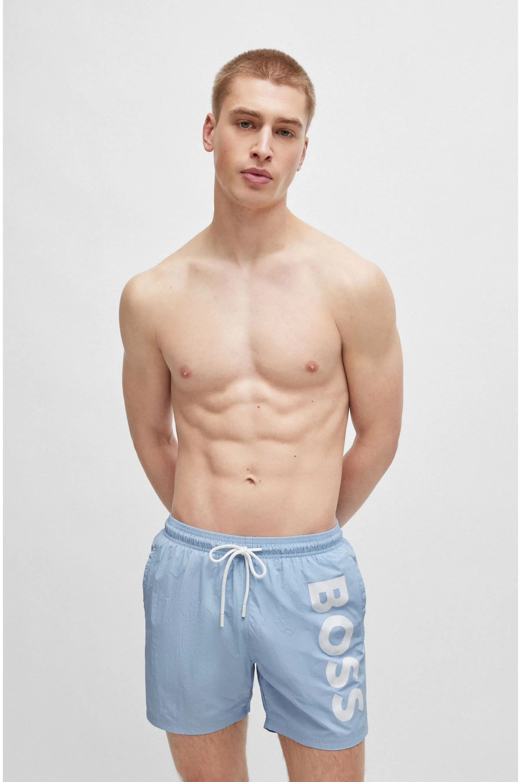 BOSS Stampa Shorts da bagno in popeline ad asciugatura rapida con logo verticale
