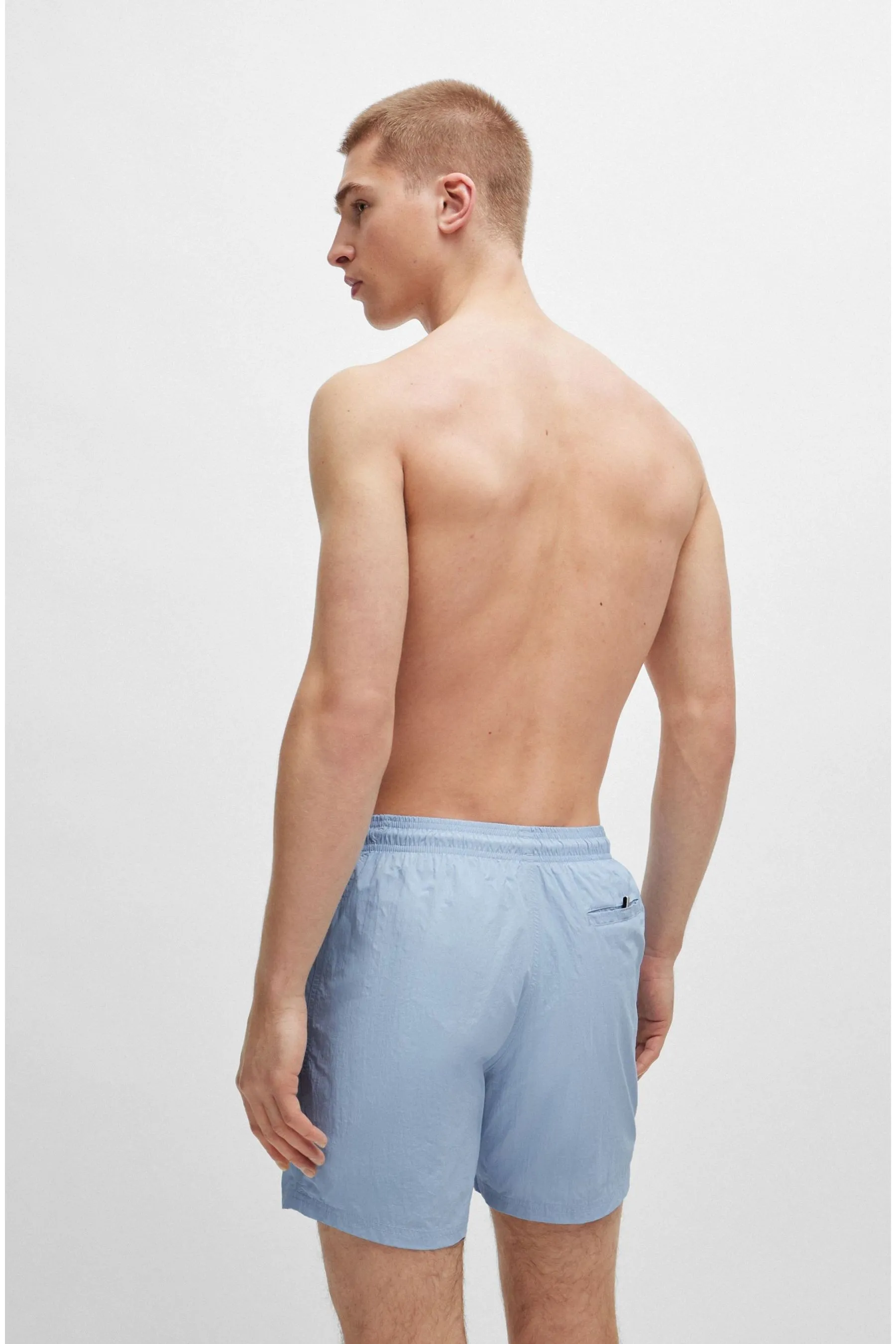 BOSS Stampa Shorts da bagno in popeline ad asciugatura rapida con logo verticale