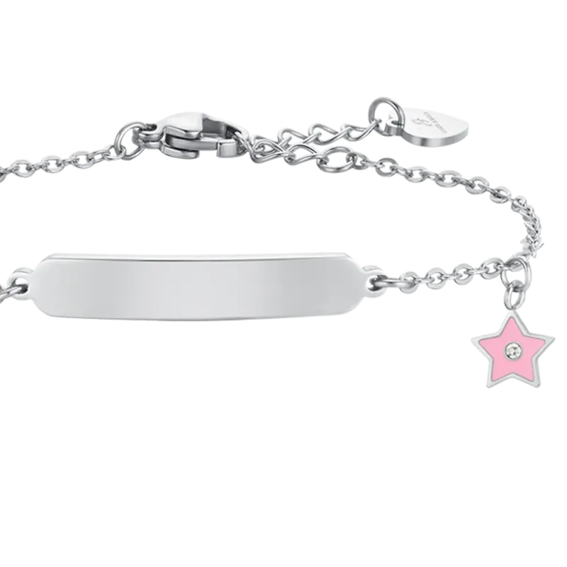 BRACCIALE BAMBINA IN ACCIAIO SMALTO ROSA E PIASTRA