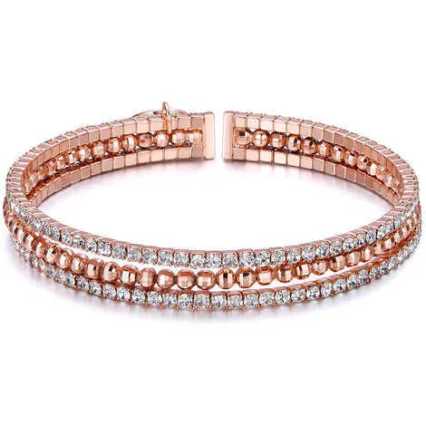  BRACCIALE IN METALLO IP ROSA CON CRISTALLI BIANCHI