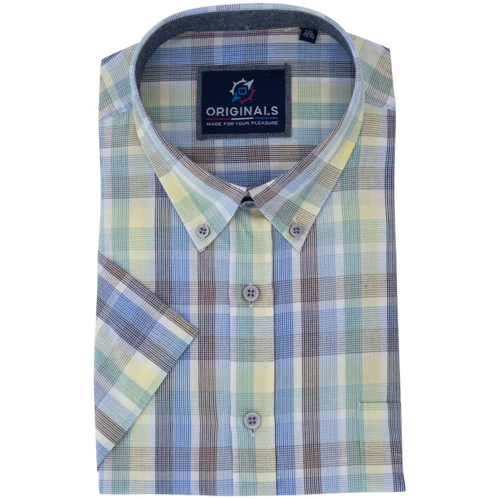 Camicia GCM originals a maniche corte con stampa a quadri Giallo