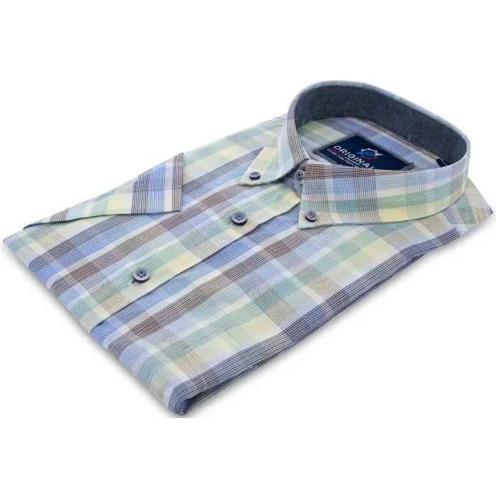 Camicia GCM originals a maniche corte con stampa a quadri Giallo