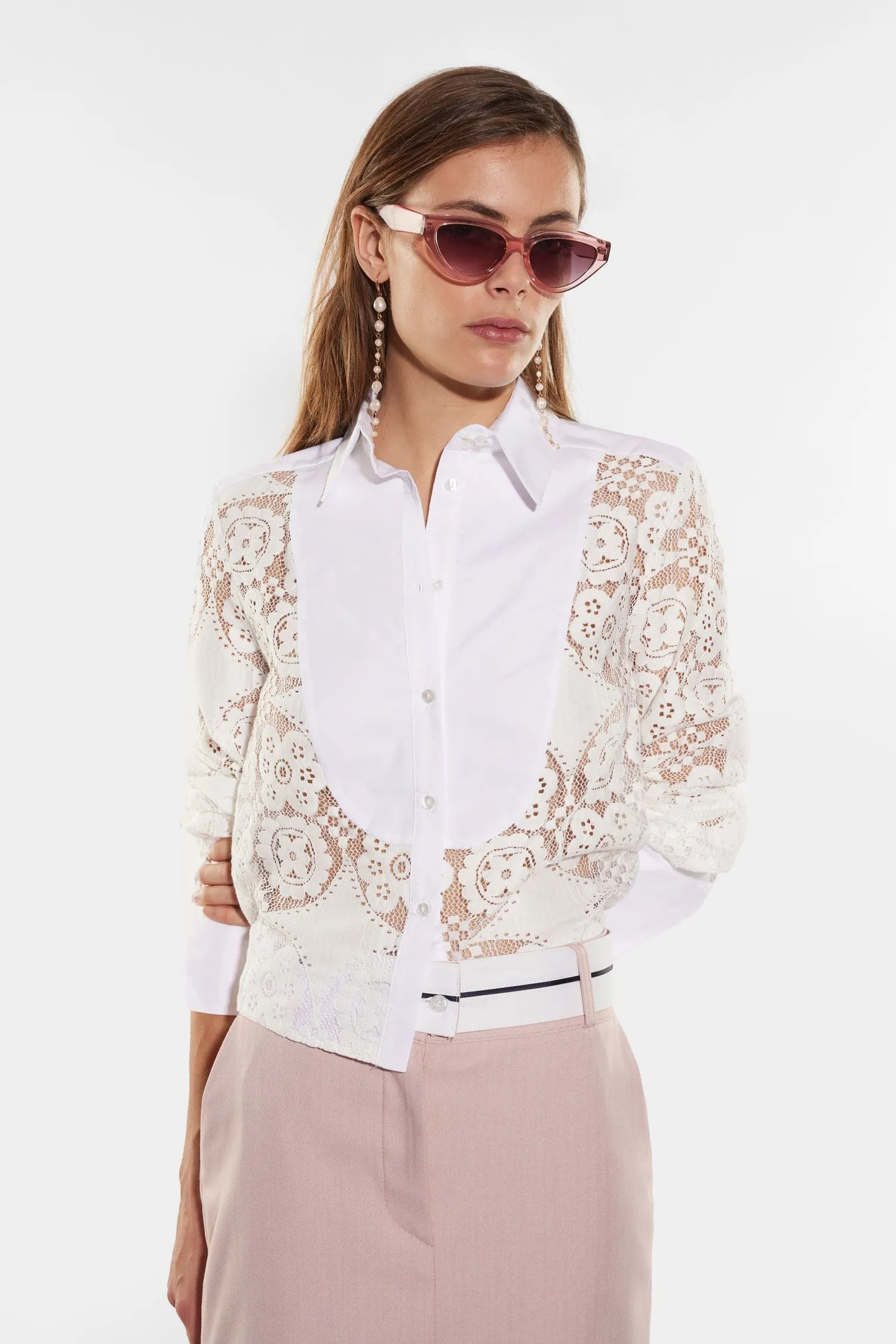 Camicia in pizzo fantasia floreale con colletto classico IMPERIAL.