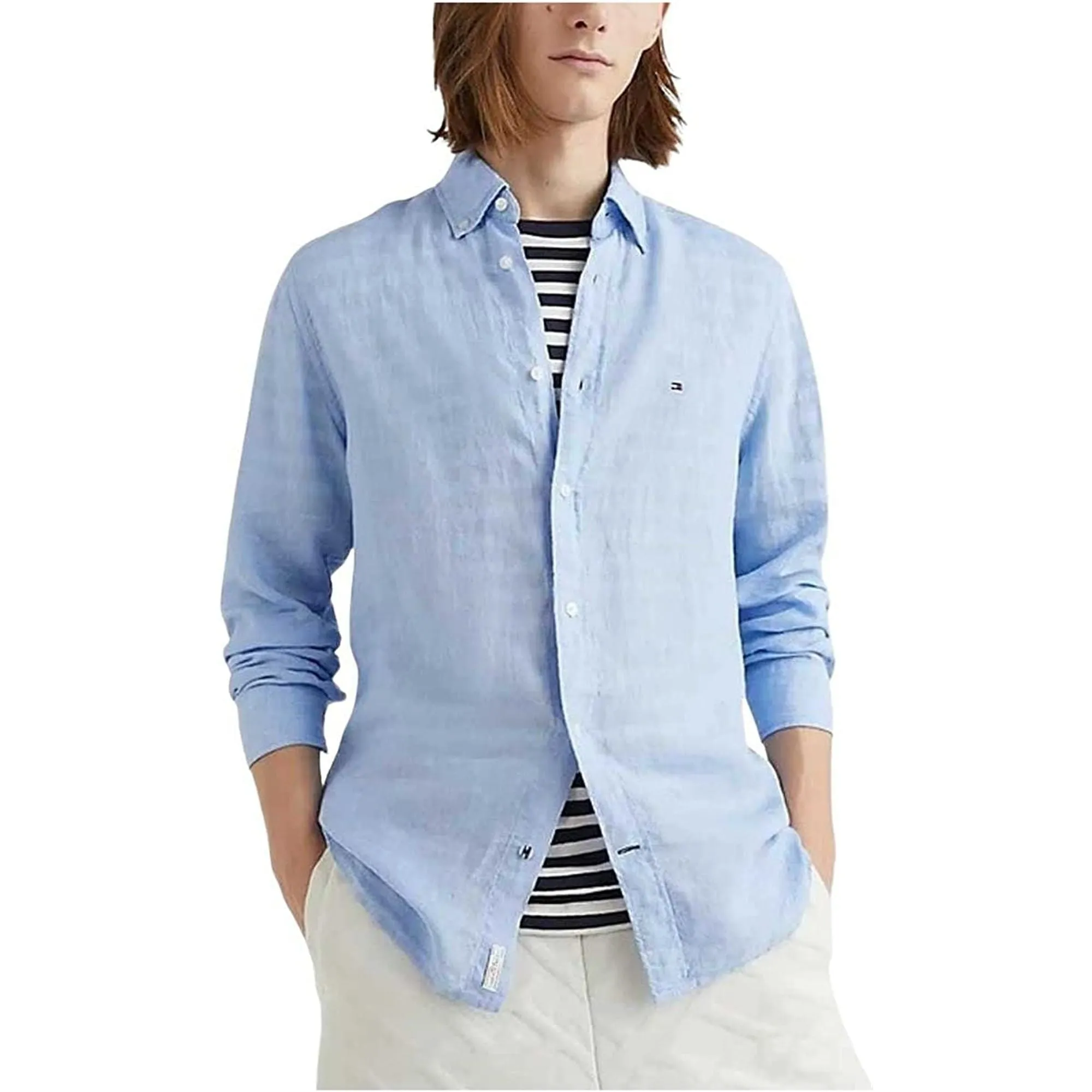 Camicia TOMMY HILFIGER Uomo PIGMENT DYED LI SOLI Blu