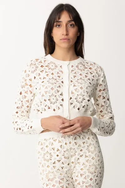 Cardigan corto in maglia crochet a fiori PARCHMENT