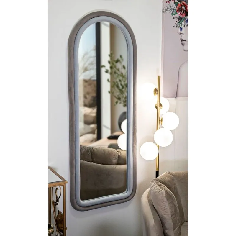 Charme 1921 Specchio da muro Cloe velluto grigio cm 60x4x160