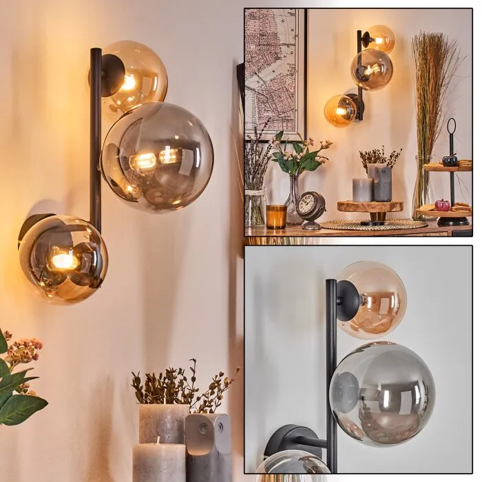 Chehalis Lampada a sfera, Applique Ambrato, Grigio fumo, 3-Luci